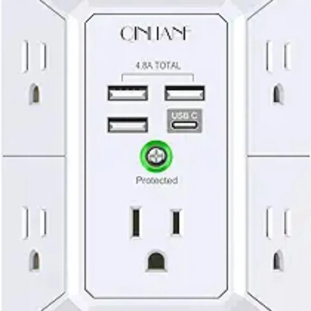Wall Charger Surge Protector 5 Outlet Extender with 4 USB Charging Ports 3-Sided